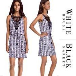 White House Black Market Crochet Bib Print Knit Dress, XS